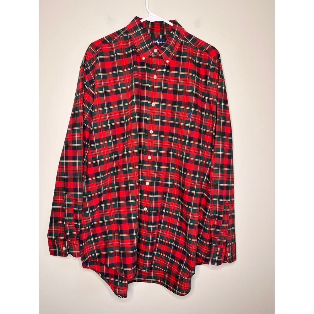 Ralph Lauren Red Green Christmas Plaid Tartan Festive Old Money Big Shirt L